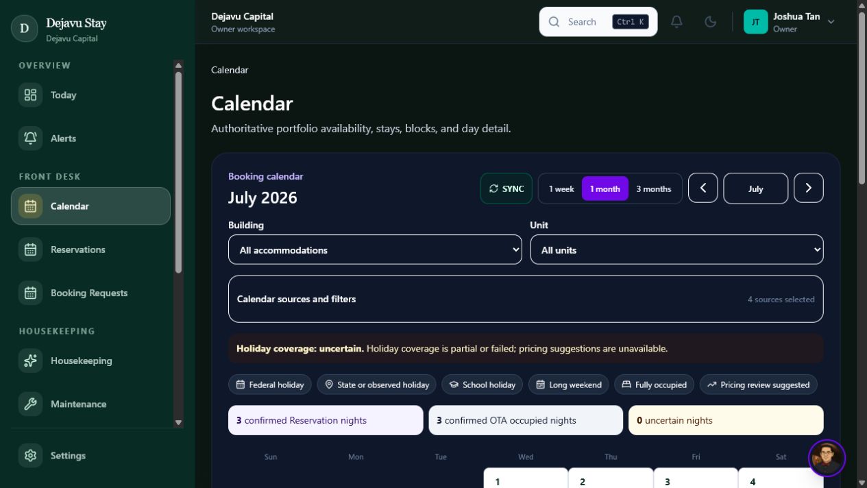 Calendar — Dejavu Stay